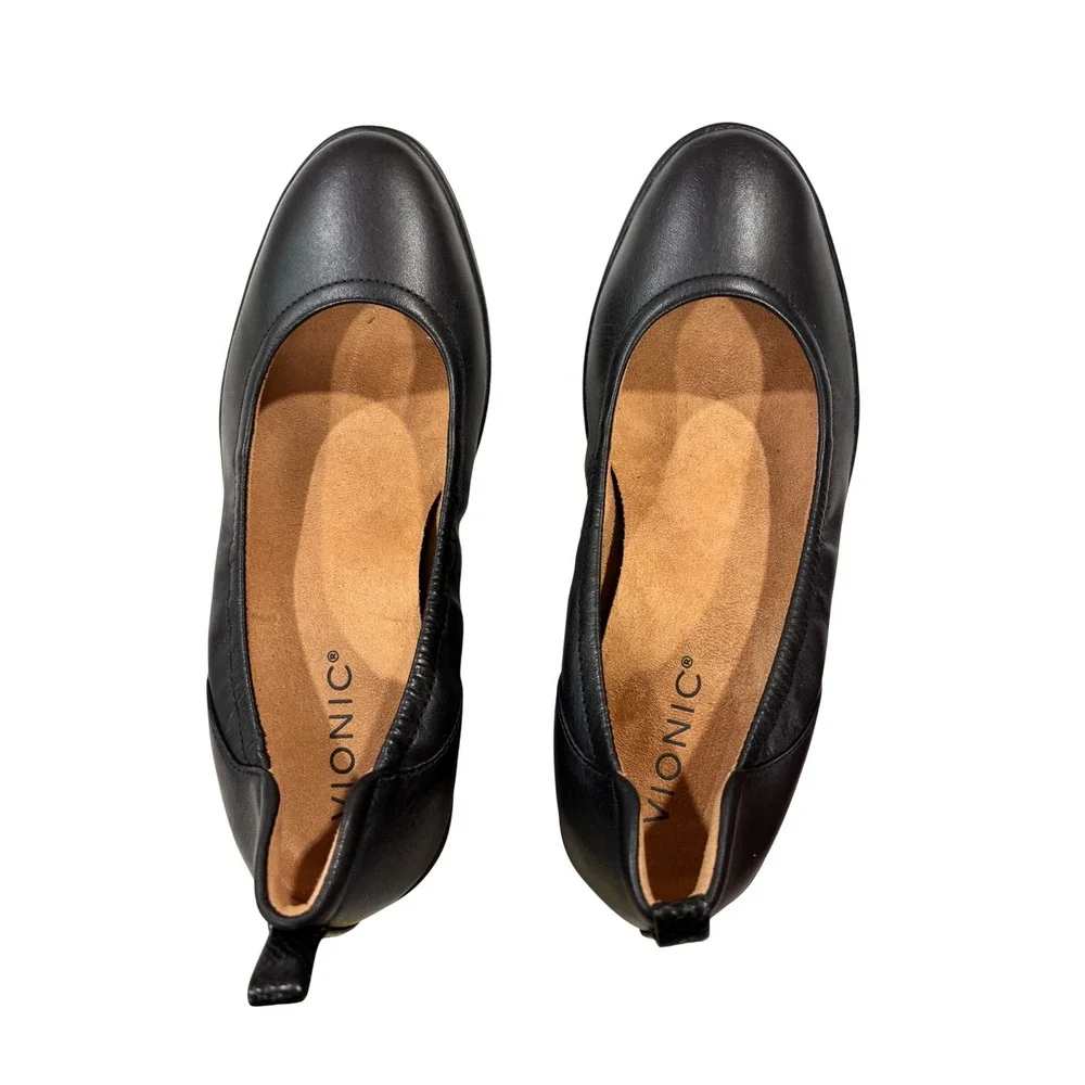 Vionic Jacey Black Leather Wedge‎ Loafer Womens 6 Wide Slip On Comfort Shoes
